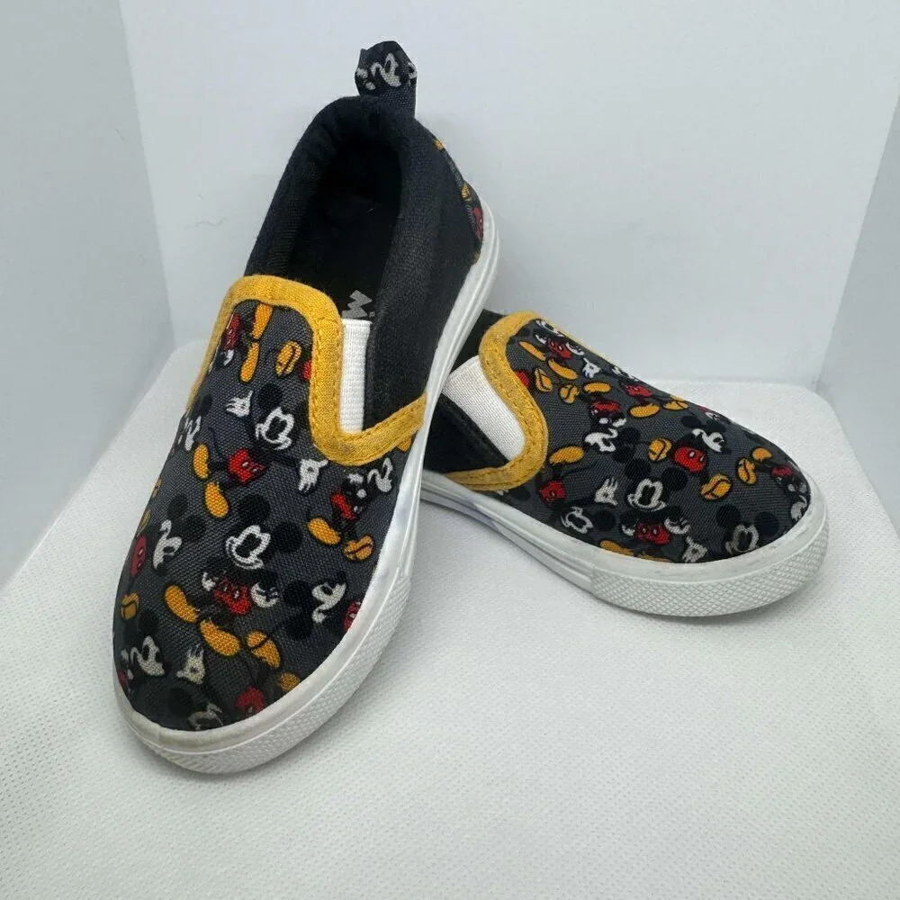Disney Mickey Mouse Slip On Shoes Black Gray Yellow Toddler Size 5/6